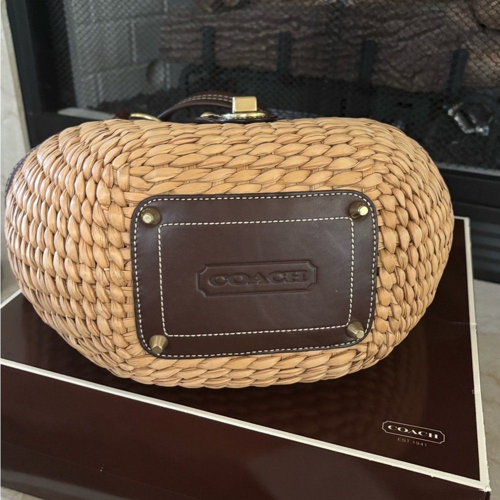 Coach Brown and Tan Woven Tote - Picture 3 of 10